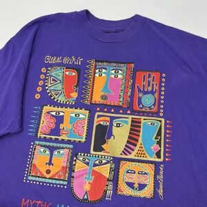 Vintage 90s Laurel Burch Pop Art Single Stitch USA Shirt Unisex XL Purple Tribal